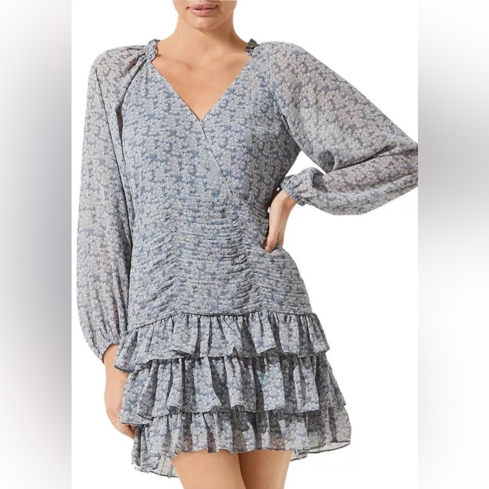 ASTR Womens Floral Tiered Ruffle Mini Dress Size S